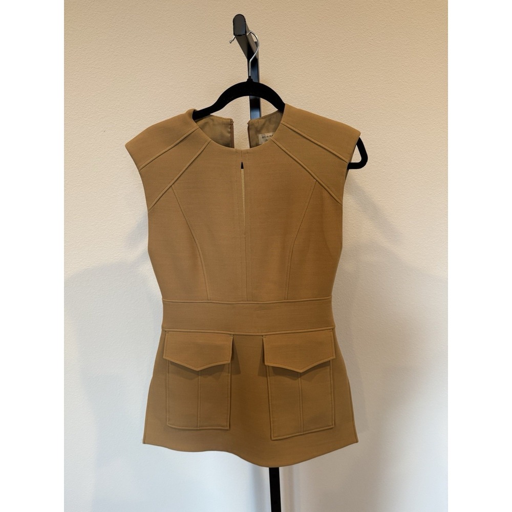 BURBERRY 2018 TAN WOOL SLEEVELESS TOP Tunic Size 4 Tailored Classic Minimalistic